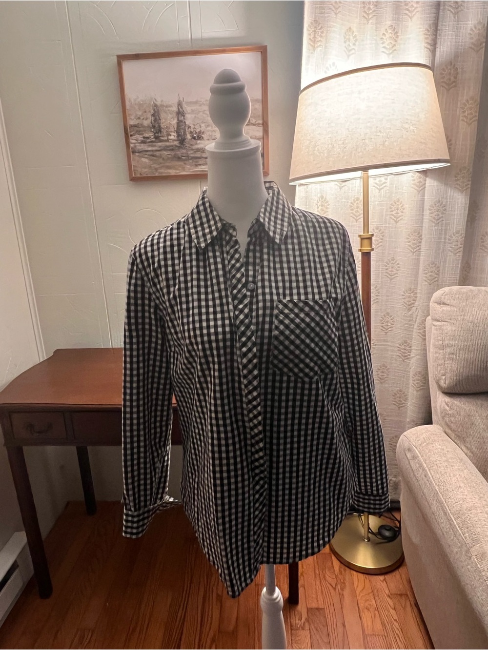 Charlie Paige Black and White Gingham Button-Up Blouse